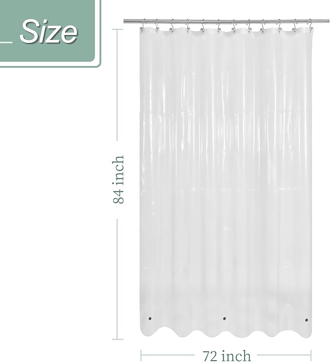 Mrs Awesome Extra Long Shower Curtain Liner with Magnets 72x84 XL, Clear | 12 Rustproof Grommets, 3 Magnets, Long Plastic Shower Curtain for Bathroom, Lightweight & Waterproof, 72 x 84 Inches