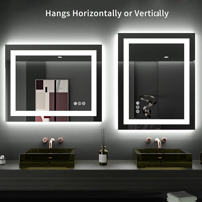 LOAAO 24"X30" LED Bathroom Mirror with Lights, UL Listed | Anti-Fog, Dimmable, 3 Color Temperature, Backlit + Front Lit, Memory Function, Tempered Glass