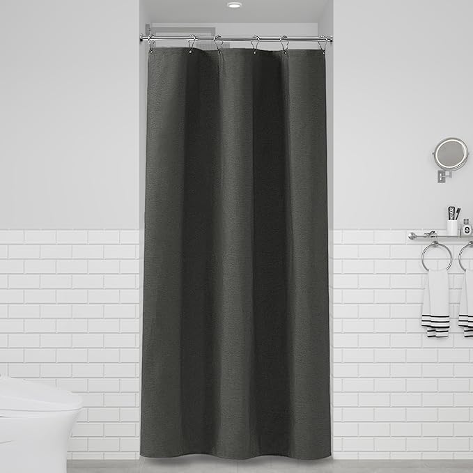 Stall Linen Textured Waterproof Shower Curtain, 36x72, Charcoal Grey | Half Size, 230GSM Polyester, Heavy Duty Fabric, Weighted Hem, 6 Plastic Hooks, Modern Luxury Hotel Style, Machine Washable