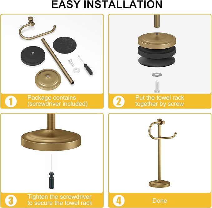 Stand Hand Towel Holder, Countertop Towel Bar, Antique Brass | 17 Inch Bathroom Towel Hanger, Freestanding Vanity Counter Top Towel Holder, Towel Ring Hardware Accessories, Stainless Steel