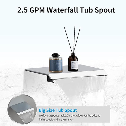 8 inch Polished Chrome Shower System with Tub Spout, Shower Faucet Set with Rain Shower Head and Handheld 3-Setting, Waterfall Bathtub Spout Rainfall Shower Combo Set for Bathroom Wall Mounted