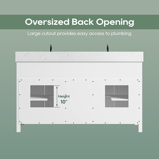 60 Inch White Bathroom Vanity with Double Sink, Farmhouse Bathroom Vanities Cabinet with Soft Closing Doors & Dovetail Drawers, Vanity for Bathroom with Apron Farm Sink, Adjustable Feet