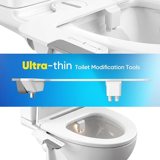 Ultra-Slim 3-in-1 Bidet Attachment for Toilet Seat, Non-Electric, Dual Retractable Nozzles (Posterior & Feminine), Self-Cleaning, Adjustable Water Pressure, Stainless-Steel Inlet, Easy DIY Install