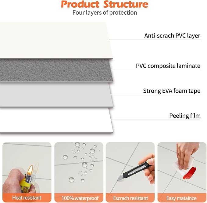 80-Piece Ivory White Thick PVC Peel and Stick Backsplash, 2" x 8" Waterproof Subway Tile Peel and Stick Wall Tiles for Kitchen and Bathroom
