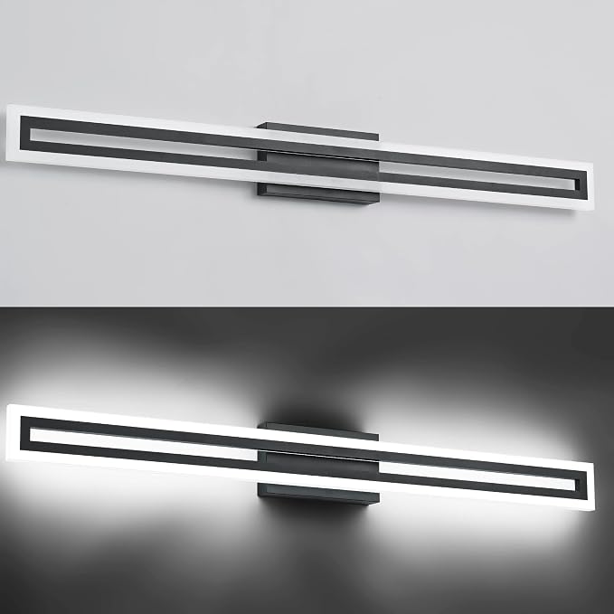 SOLFART Vanity Light Bathroom Light Fixtures Over Mirror Bathroom Vanity Light Fixtures Black Modern Light Fixture 6000K