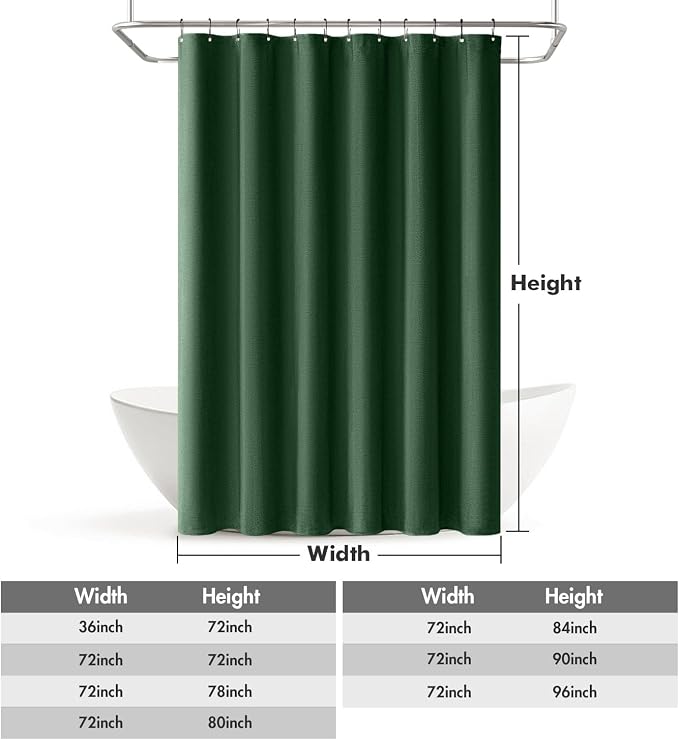 MIULEE Linen Fabric Shower Curtain Dark Green W72*L72 12 Metal Hooks | Washable, Modern, Heavy Duty, Shower Curtain Set, Waterproof Thick Cloth Shower Curtains, Bathroom Bathtub