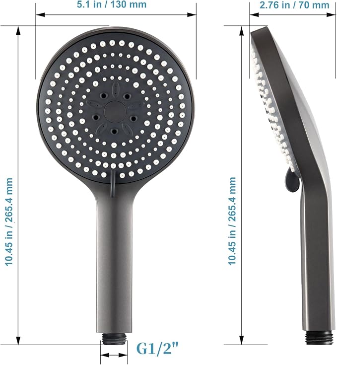 OFFO Handheld Shower Head, 6-Mode High Pressure Handheld Sprayer High Flow Large Powerful Boosting Handheld Showerhead for Low Water Pressure,Charcoal Grey