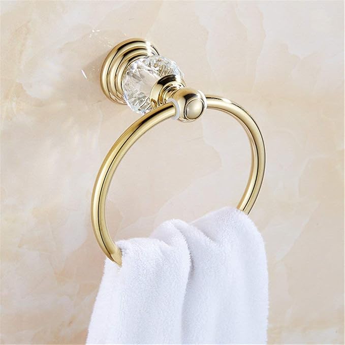 WINCASE Gold Bathroom Accessories, Adjustable Crystal Towel Bar Set, Golden Hardware Set Hand Towel Ring Racks Paper Holder Hook Wall Mounted