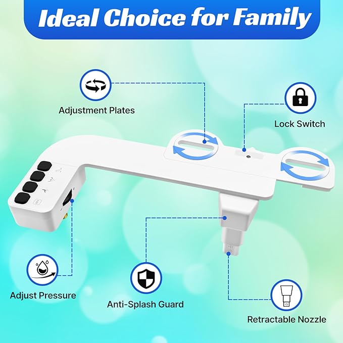 Bidet Attachment for Toilet,0.23 Inch Ultra-Thin Non-Electric Bidet,Knob Control for Water Flow On/Off, Adjustable Water Pressure,Foldable Dual Self-Cleaning Nozzles (Only Cold Water)