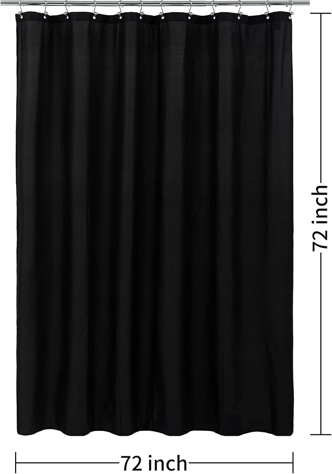 ALYVIA SPRING Waterproof Fabric Shower Curtain or Liner Black, 72x72 | 3 Magnets, Soft Cloth & Hotel Quality, Machine Washable, Light-Weight, Standard Size