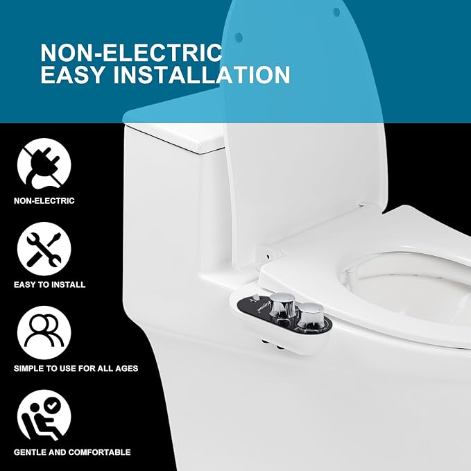 Bidet Attachment for Toilet Warm Water,Hot and Cold Bidet Attachment,Ultra-Slim Non-Electric Bidet Attachment for Frontal/Rear Wash, with Pressure & Angle Controls,Easy to install