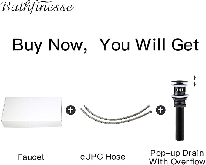 Black Bathroom Sink Faucet Waterfall Bath Faucets Single Handle | Single Hole Deck Mounted, Includes Matching Pop Up Drain and Supply Hose, Farmhouse Antique Commercial, Lead-free Brass