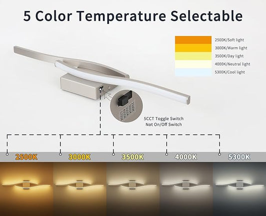 Joossnwell Bathroom Vanity Light Modern Bathroom Lighting Fixture Over Mirror Brushed Nickel 5CCT Dimmable Led Bath Vanity Light Bar 31.5 Inch