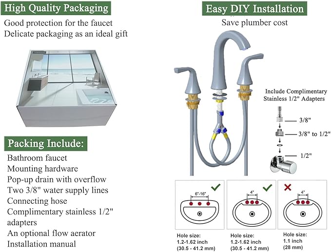 Matte Black Bathroom Sink Faucet, 2 Handle 8 inch Widespread Bathroom Faucet with Pop-up Drain and Water Supply Hose, Lavatory Vanity Faucets, TAF826-MB