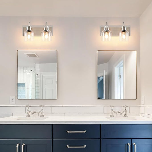 PRESDE 2 Lights Bathroom Vanity Fixtures Over Mirror Brushed Nickel Bathroom Light Fixture with Bubble Glass Globes