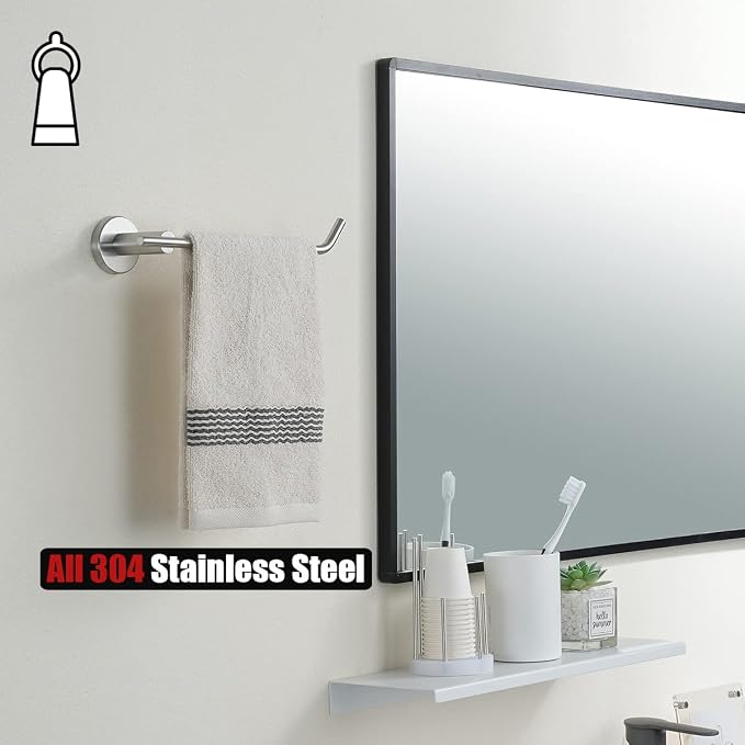 JQK Bath Hardware Towel Bar Accessory Set, 5-Piece Bathroom Accessories Fixtures Set Brushed Finished Wall Mount Includes 24" Towel Bar, 9" Hand Towel Bar, Toilet Paper Holder, Robe Hook x2, BAS105-BN