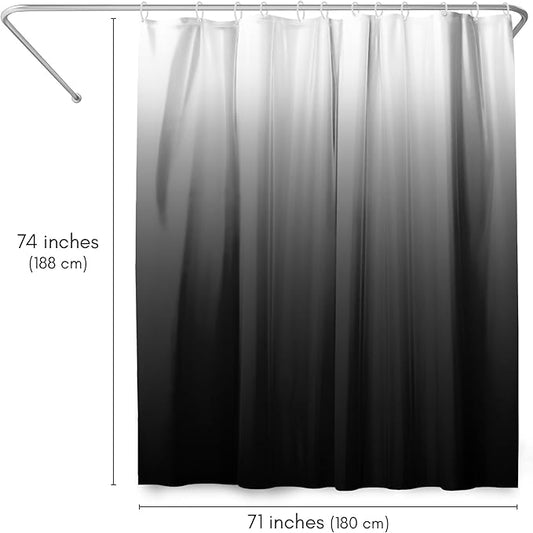 Americanflat 71x74 Black Ombre Shower Curtain - Water-Resistant Long Shower Curtain with Durable Metal Grommets and 12 Hooks - 100% Polyester