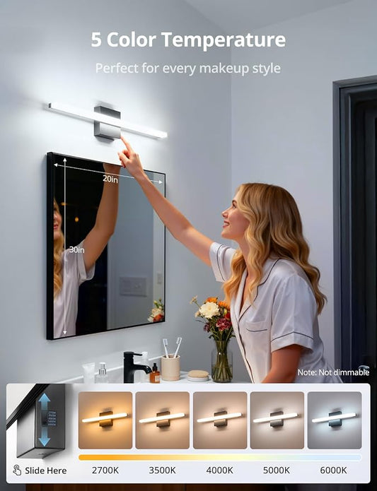 24Inch Long Vanity Light for Bathroom 5 Color Adjustable Modern, Bright 14W 1250LM Black Bath Bar Lighting Fixtures Over Mirror IP44 Rustproof Minimalist Led Wall Sconce for Powder Room