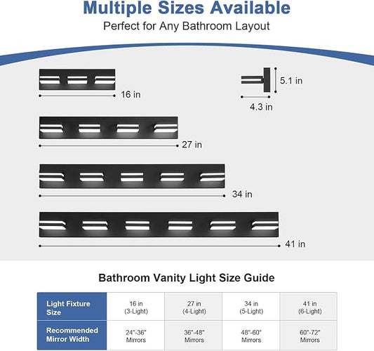 Modern LED Small Black Acrylic Bathroom Lights Fixtures 3-Light | Wall Lighting,Vanity Lights for Bathroom Over Mirror 6000K 350°Rotate(No Assembly Required)