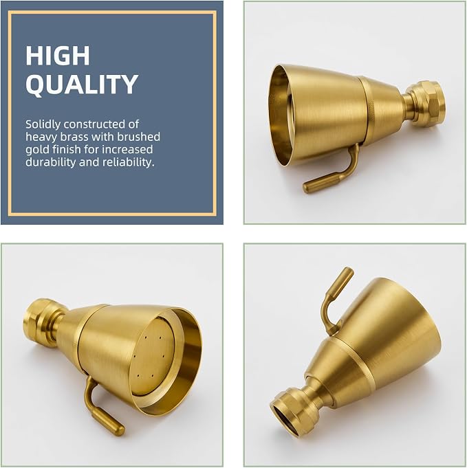 Angle Simple High Flow Shower Head Adjustable, G 1/2, Brushed Dark Gold | Brass, High Pressure Shower Sprayer for Outdoor, Adjustable Angle and Water Flow, No Flow Restrictor, Easy to Wash Clean
