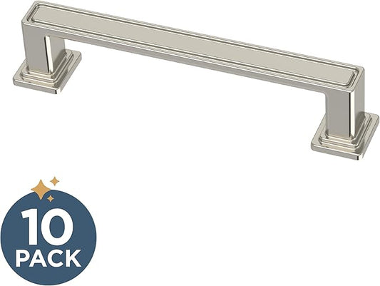 Franklin Brass 10 Pack Polished Nickel Cabinet Handles 3-3/4 inch (96mm) Kitchen Cabinet Handles and Drawer Pulls for Cupboards and Dressers | Recessed Square