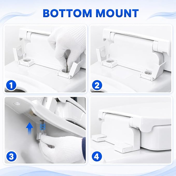 Raised Toilet Seat with Bidet for Seniors, 3" Height, Heavy Duty Slow Close Elevated Toilet Seat with Never Loosen Hinges, Fits Most Elongated Toilets, No Electric Cold Water Only (Elongated 18.5'')
