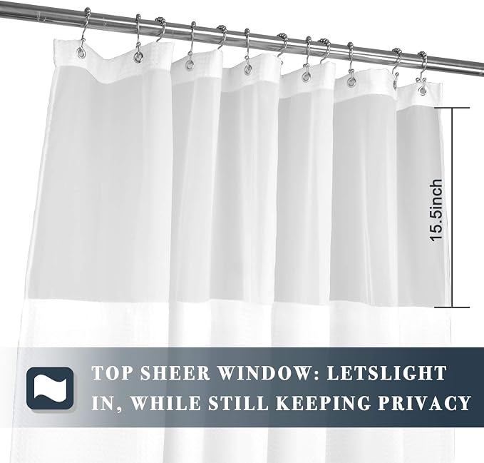 N&Y HOME 60 x 72 Waffle Weave Shower Curtain with Snap-in Liner Set White | 12 Metal Hooks Included, Snap on/off Fabric Liner, Hotel Style & Mesh Top Window, Machine Washable, 60x72 Shower Stall Size