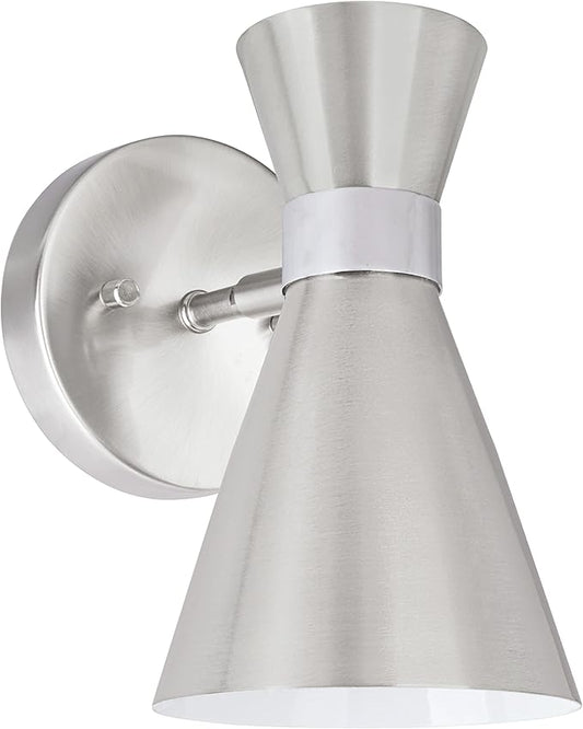 Aspen Creative 62502-11, One-Light Metal Bathroom Vanity Wall Light Fixture, 5" Wide, Transitional Design in Satin Nickel & Chrome