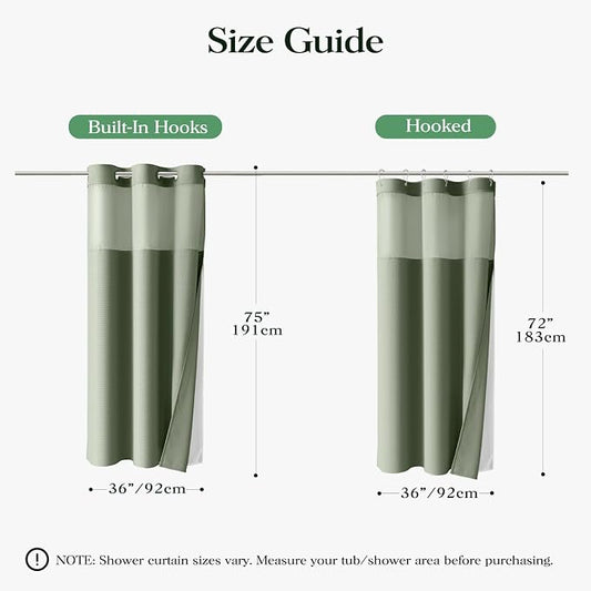 Sage Green Hook Free Waffle Shower Curtain & Snap-in Liner,36x75 | Less Time to install, 3 in 1 Fabric Shower Curtain and Liner Set with Magnets, Stall, Shower Curtains for Bathroom