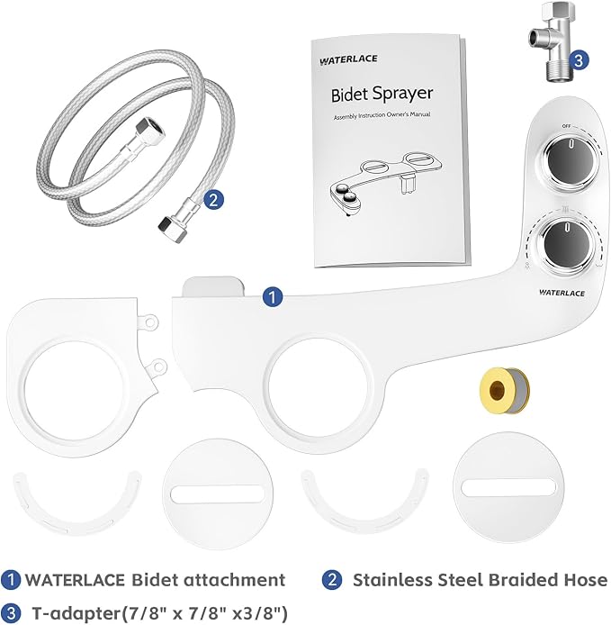 Bidet Attachment for Toilet Sprayer, Self-Cleaning Dual Retractable Nozzles Bidet Spray, Non-Electric Adjustable Water Pressure for Hygienic Rear & Feminine Wash, Easy Installation Ultra-Slim (Black)