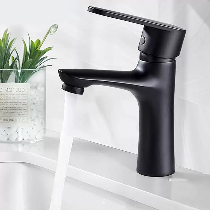Bathroom/Basin Mixer for hot and Cold Water with Mute Anti-drip Single Lever Sink Faucet for Bathroom, washbasin, kitchenette Type,Hybrid Water-Saving washbasin Faucet (Black)