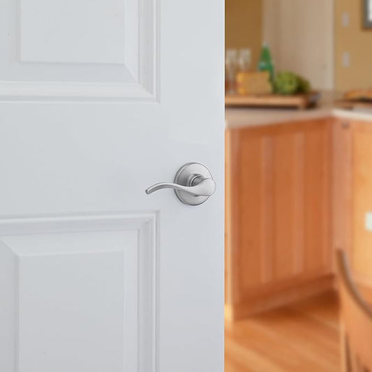 Kwikset Balboa Interior Privacy Door Handle with Lock, Door Lever for Bathroom and Bedroom, Satin Chrome Reversible Keyless Turn Lock, with Microban Protection