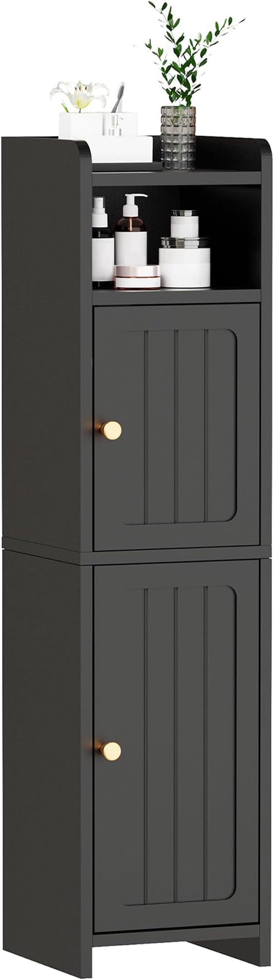 BEWISHOME Small Bathroom Storage Cabinet, 2 Doors Narrow Bathroom Cabinet | Storage Cabinet with Adjustable Shelves, Narrow Toilet Paper Cabinet 7.9"D x 7.9"W x 31.5"H, for Small Spaces, Black YYG03B