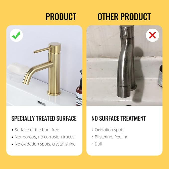 Brushed Gold Basin Faucet Solid Brass Hot and Cold Water Basin Mixer Sink Tap Deck Mounted Bathroom Taps,3,Include:1*Faucet