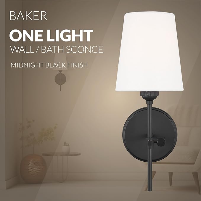 Generation Lighting 4187201-112 1-Light Baker Bath Fixture Wall Lamp Midnight Black 4187201-112 | Bathroom Light Fixture for Home Decor | Wall Sconce Vanity Light Fixture and Bathroom Accessory