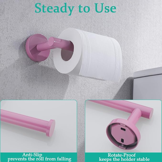 Pink Bathroom Hardware Set,5 Pieces Bathroom Towel Bar Set,24 inch Towel Bar,Towel Ring for Bathroom,Robe Towel Hooks,Toilet Paper Holder Wall Mounted(Drilling),SE96006S-5PK