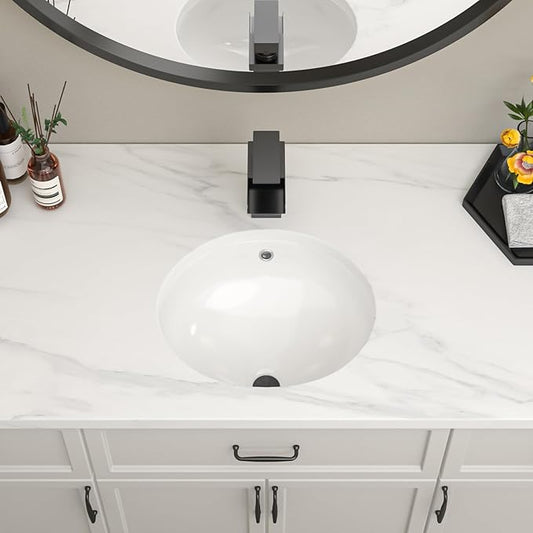 Undermount Oval Bathroom Sink 17''x13'' White Porcelain Ceramic Under Counter Sink for Bathroom Vanity, Small Bathroom Remodel and Replacement