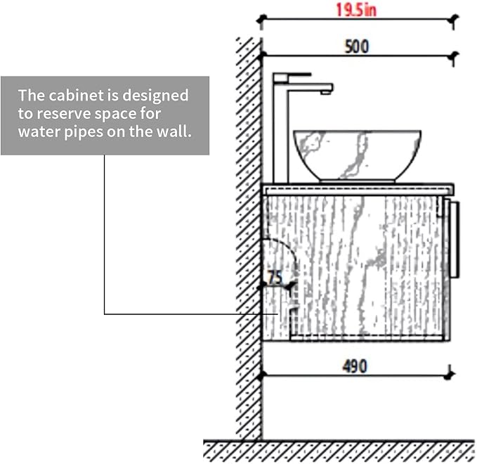 48 Inch Bathroom Vanity with Single Sink, Floating Bathroom Vanity with Vessel Sink, Modern Bathroom Vanity Cabinet with 3 Doors, Sintered Stone Countertop and Glass Basin,Brown Oak