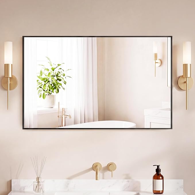 DUMOS 24"x40" Wall Mirror, Bathroom Mirrors for Over Sink, Black | Tempered Glass & Anti Rust Metal Frame, Decor for Entryway, Living Room, Bathroom, Vanity