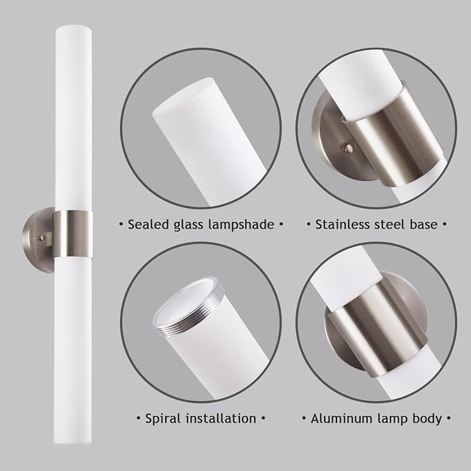 29" Modern Wall Sconce with Frosted Glass Shades, for Bathroom Mirror Bedroom Living Room Hallway, Brushed Nickel Finish