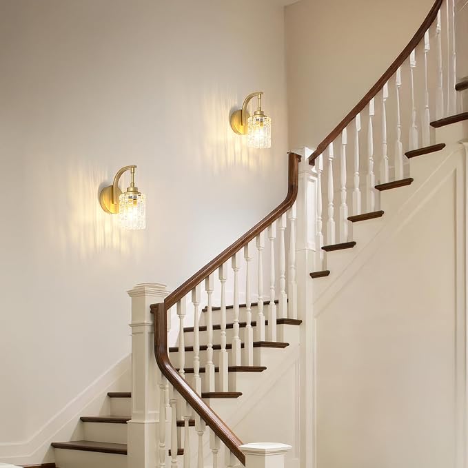 Gold Bathroom Wall Sconce Light,1-Light Vintage Brass Sconces | Clear Glass Shade, Hardwired, E26 Base, Easy to Install, Wall Mount Lighting for Mirror Bedroom Hallway Kitchen