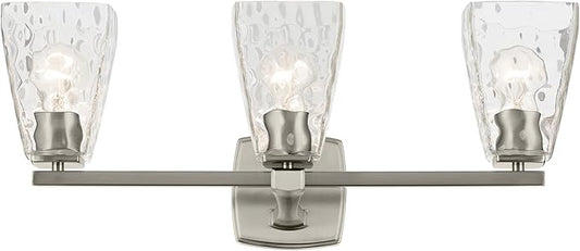 Kichler Marant 21.25" 3-Light Vanity Light with Clear Water Glass in Brushed Nickel, for Bathroom, Powder Room, Over a Mirror, (21.25" W x 9.5" H), 55216NIWTR