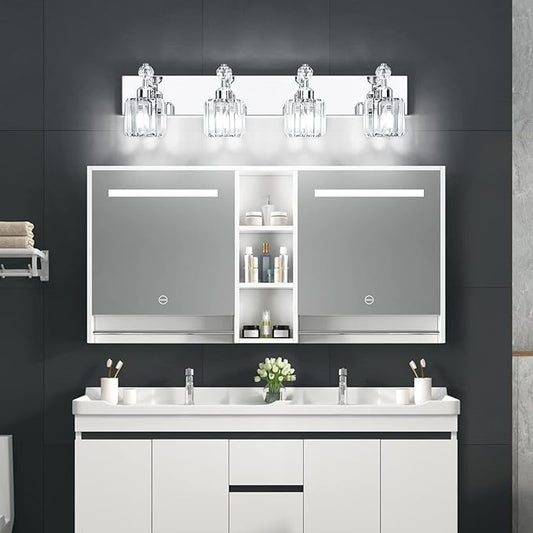 PRESDE 4-Light Crystal Bathroom Lights Fixtures Chrom Modern Wall Lighting Over Mirror