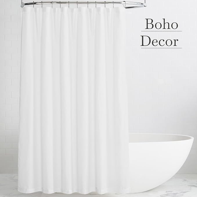 KGORGE Linen Sheer Shower Curtains White for Bathroom Bathtub Decor | Semi-Sheer Waterproof Fabric Lightweight Button Hole Half Privacy Quick Dry Drapes, Hooks Included, W72 x L84