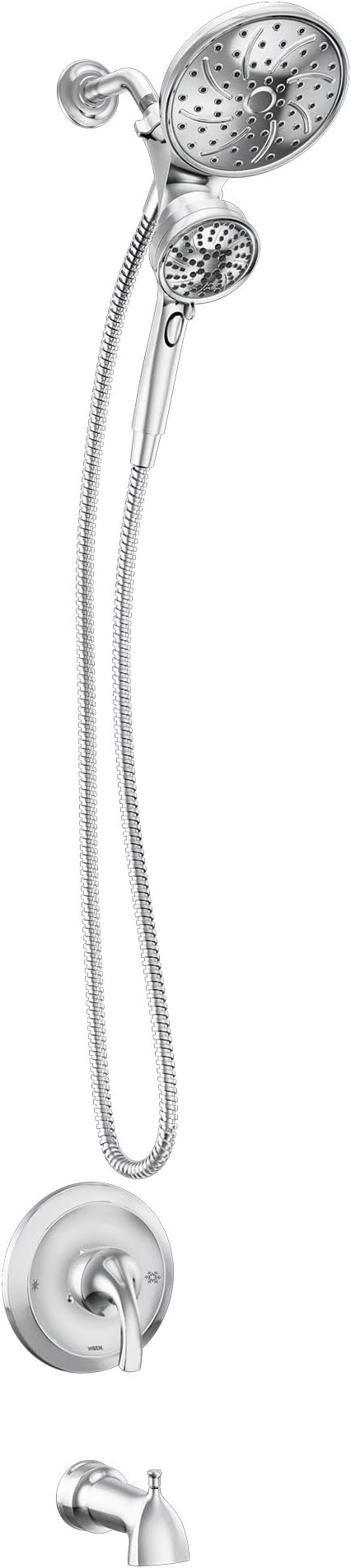 Moen Engage Magnetix Chrome Multi-Function Handshower and Rainfall Shower Head Trim Combo with Shower Handle, Tub Spout, Metal Hose, and Valve, 82304