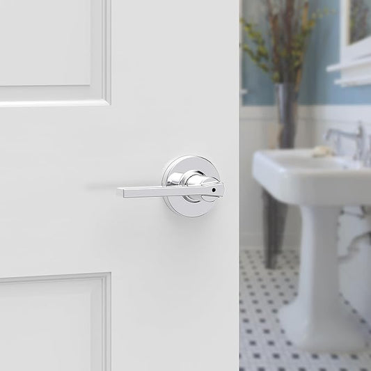Kwikset Casey Interior Privacy Round Door Handle with Lock, Door Lever for Bathroom and Bedroom, Polished Chrome Reversible Keyless Turn Lock