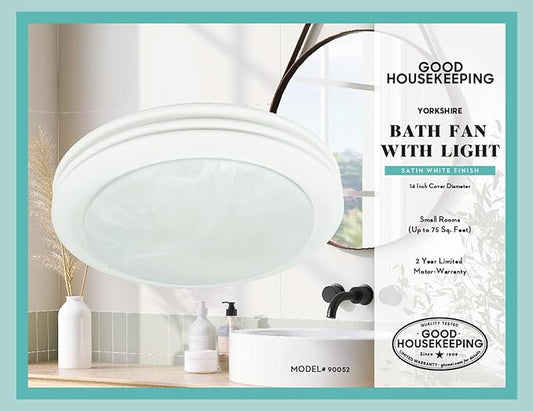 Good Housekeeping (90052 Yorkshire 80 CFM 2.5 Sones Decorative Bathroom Ventilation Exhaust Fan with Light in Satin White