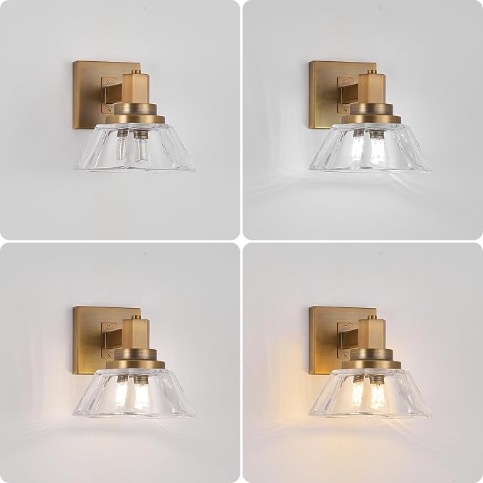 Vintage Glass Wall Sconces Gold Sconces Brass Bathroom Vanity Lights Retro Wall Light Fixture for Bedroom