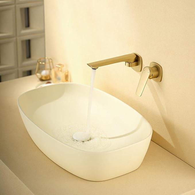 BiaoTeng Concealed Faucet for Bathroom Sink Wall Mount Hot and Cold Faucets for Bathroom Sinks Single Handle Brass Brushed Gold
