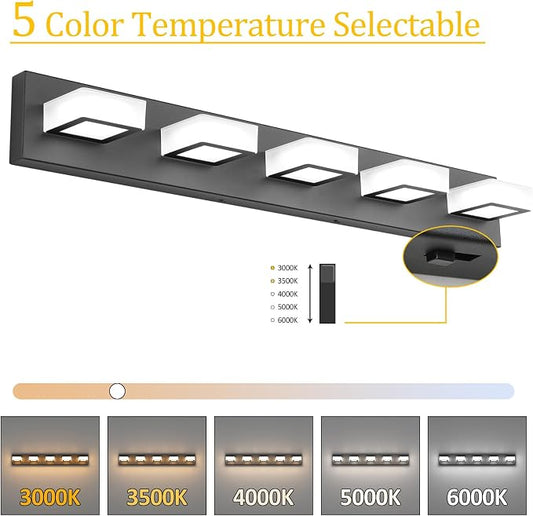 Ralbay 5 Color Temperature Black Vanity Lights Dimmable Acrylic Modern LED Black Bathroom Vanity Lighting Fixtures 34inch